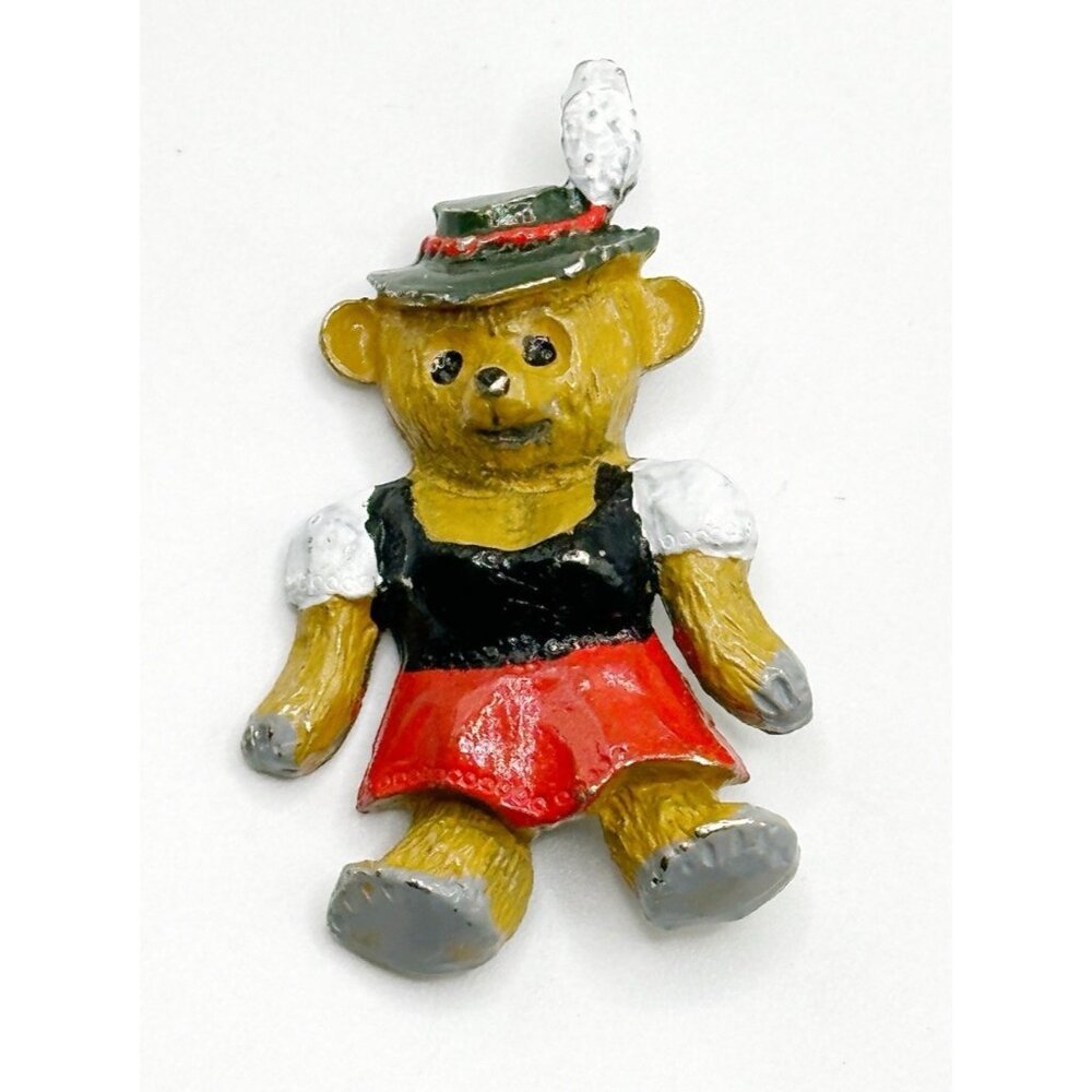 Vintage‎ Enamel Pewter Oktoberfest Bear Pin Brooch German Dressed Female